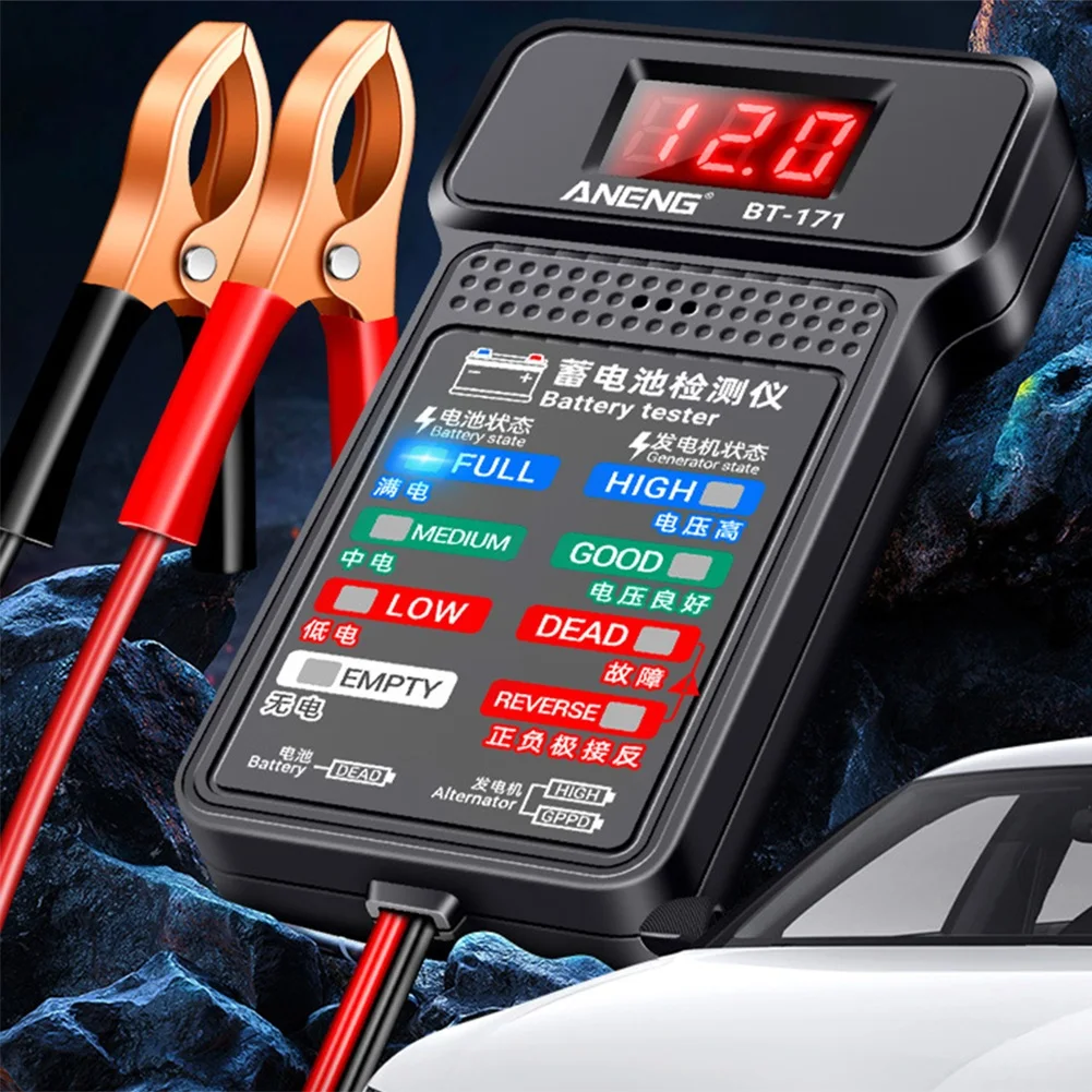 

ANENG BT-171 12V Digital Battery Tester Car Battery Indicator With Alligators Clip LED Battery Status Indicator Electrician Tool