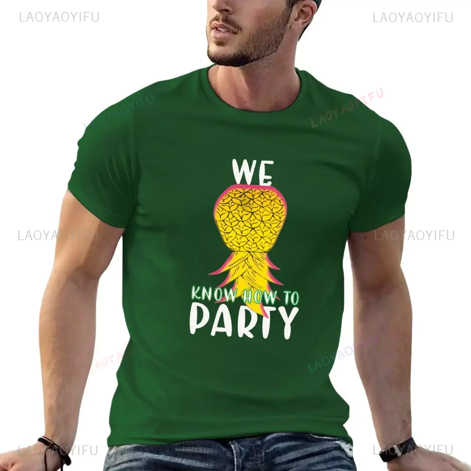 We Know How To Party Funny Upside Down Pineapple Printed T-Shirt Quick-drying Customizeds New Edition Sweat Shirts Cotton Men