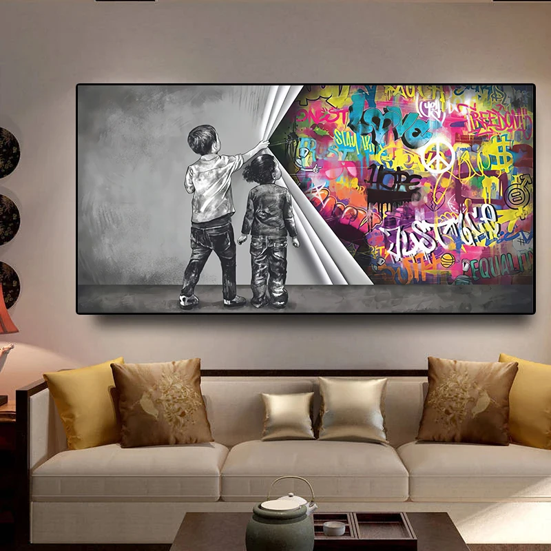 البنوك الكتابة على الجدران الفن متعة طفلين سحب القماش الملصقات و طباعة قماش اللوحة جدار الفن صور لغرفة المعيشة ديكور المنزل