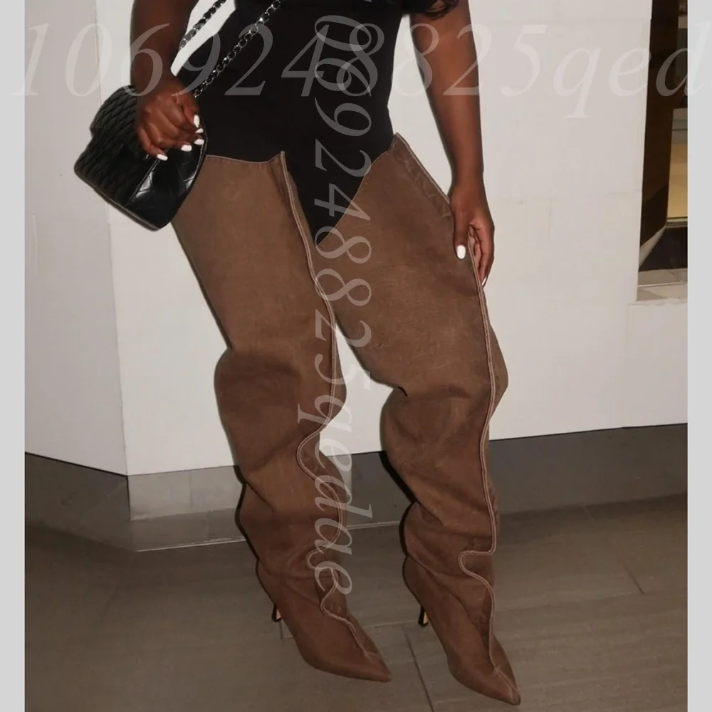 

Hollow Out Over-the-Knee Stilettos Pointed Toe Boots Cutout Design Slim Fit Comfort High Heels Shoes for Daily Fashion Wear