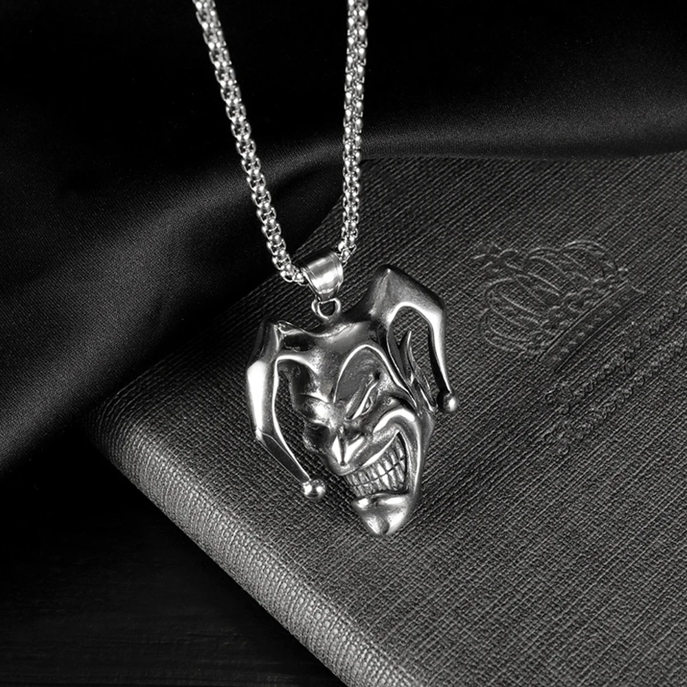 Silver Color Joker Pendant Necklace For Women Men Vintage Fashion Stainless Steel Chain Hip Hop Rock Neck Jewelry Male Gifts view 5