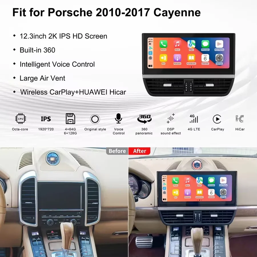 

Andriod 13 For Porsche Cayenne 2010-2017 Car Radio Stereo Digital Cluster 12.3" Screen Head Unit Carplay Auto Multimedia Player