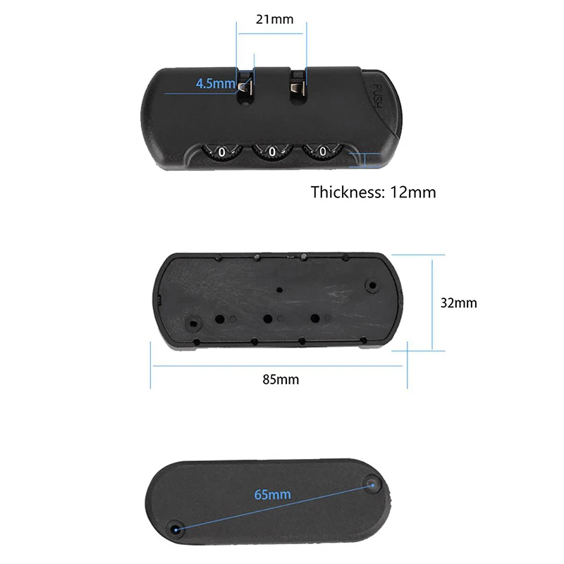 【F】Для дорожного багажа, чемодана, кода, противоугонный фиксированный замок, аксессуары для сумки на цепочке, черный пластиковый 3-значный комбинированный замок