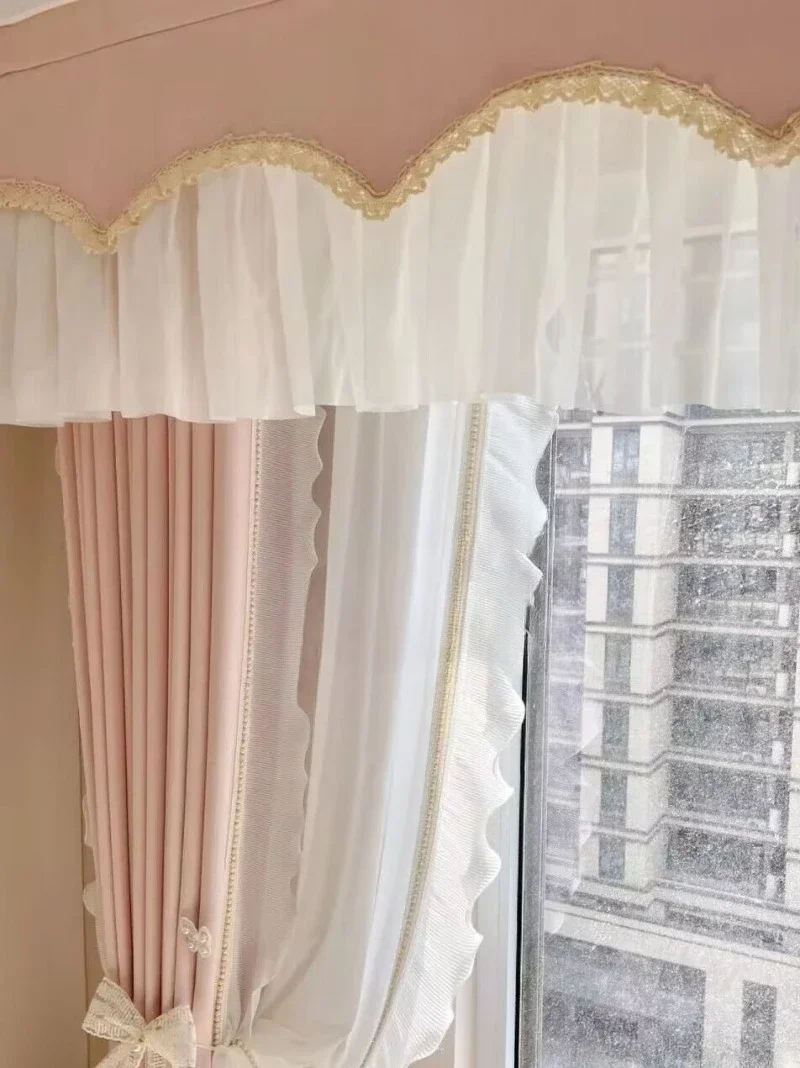 Princess Style Dream Curtains for Girls Room Thickened Floor To Ceiling Blackout Childrens Bedroom with Decorative Curtain Head