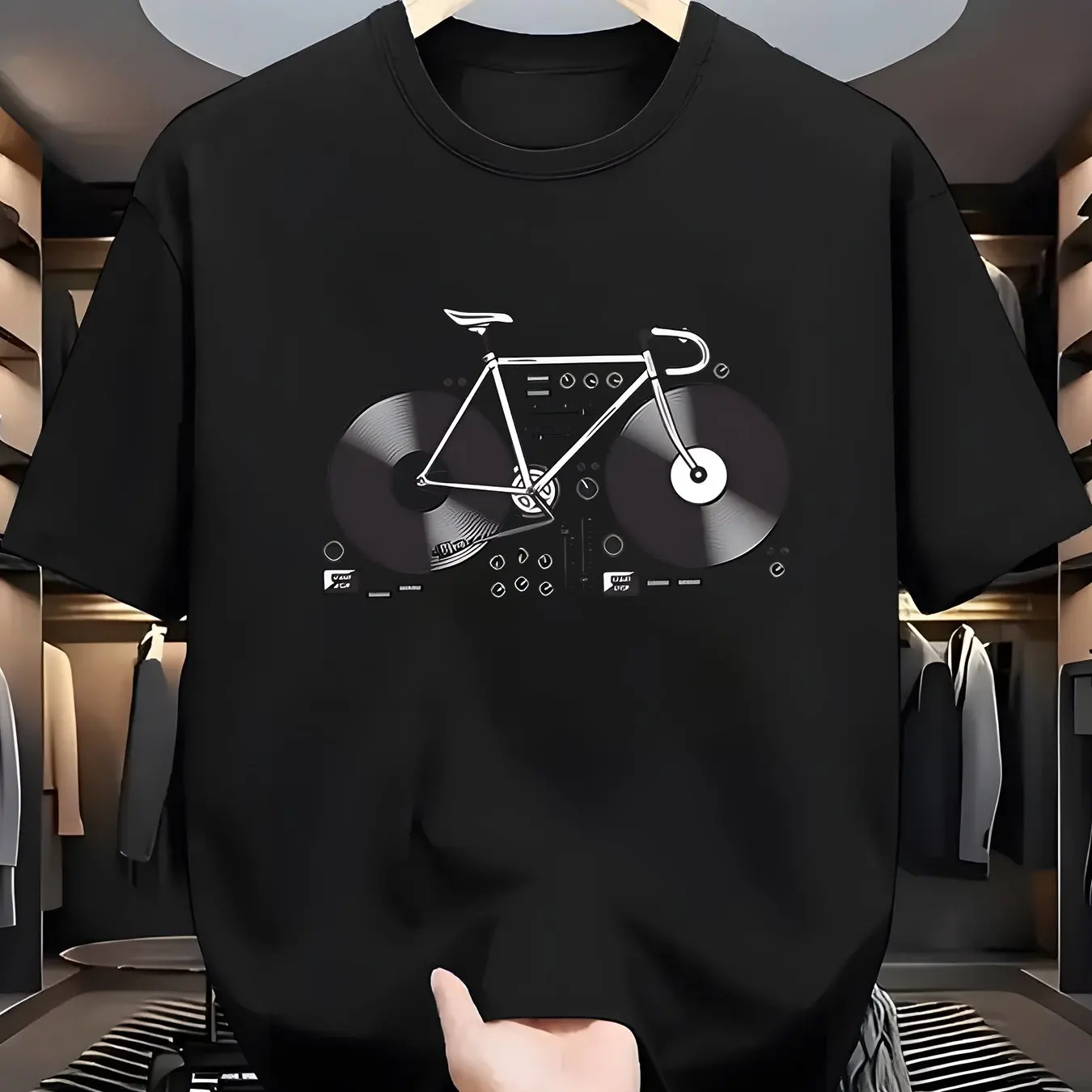 تي شيرت كاجوال للرجال بتصميم سجل دراجة فريد من نوعه من البوليستر المسامي ورقبة دائرية وأكمام قصيرة مثالي للصيف #1