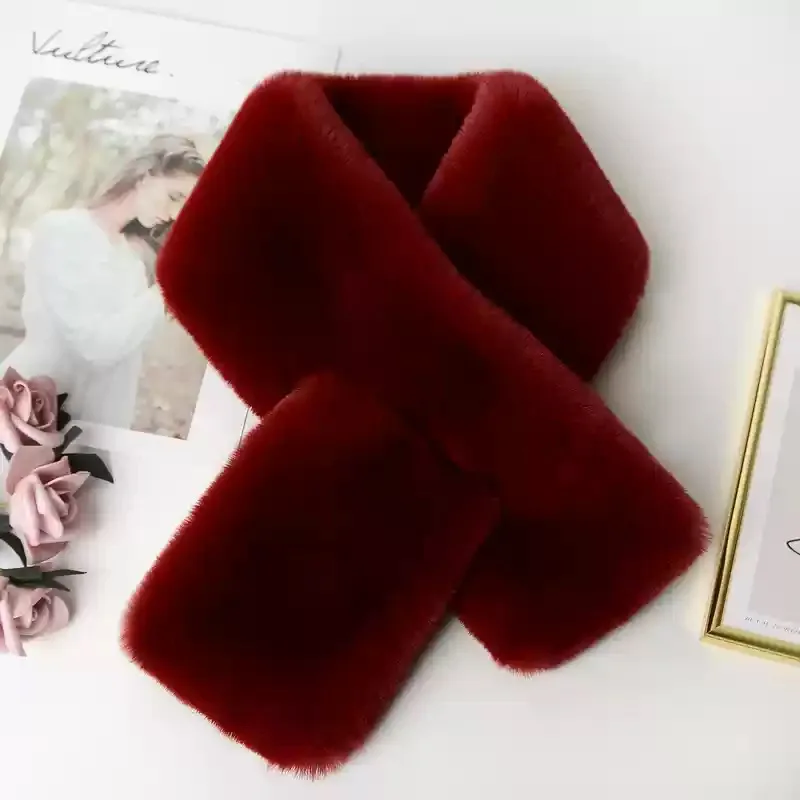 Cachecol de imitação de pele de castor tendência, grosso e quente, proteção de pescoço, acessório de pelúcia cruzado versátil de inverno feminino