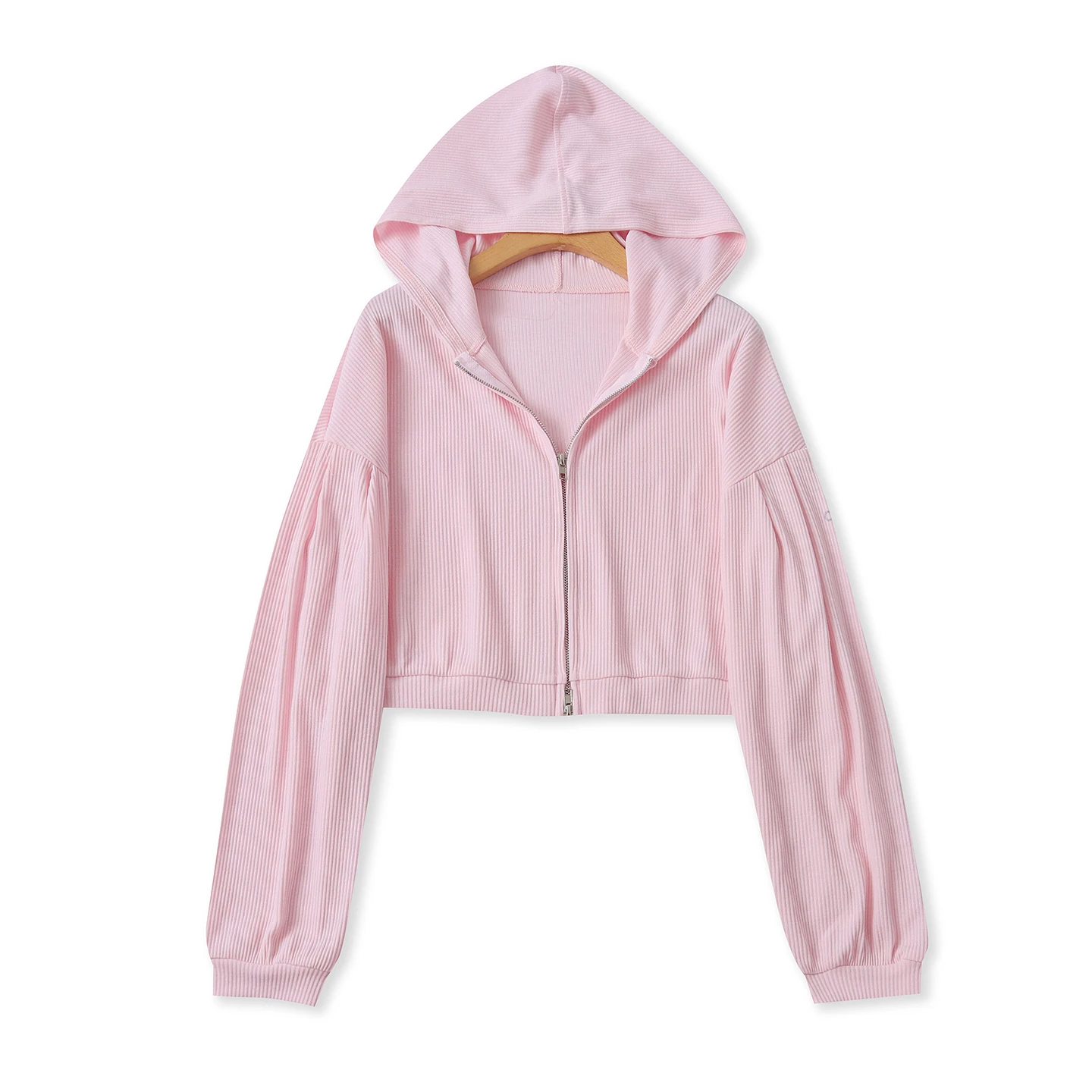 

Casual Sporty Sweatshirt Summer New Women's Short Loose Long Sleeve Hooded Zipper Open Cardigan Jacket Casual Style Streetwear