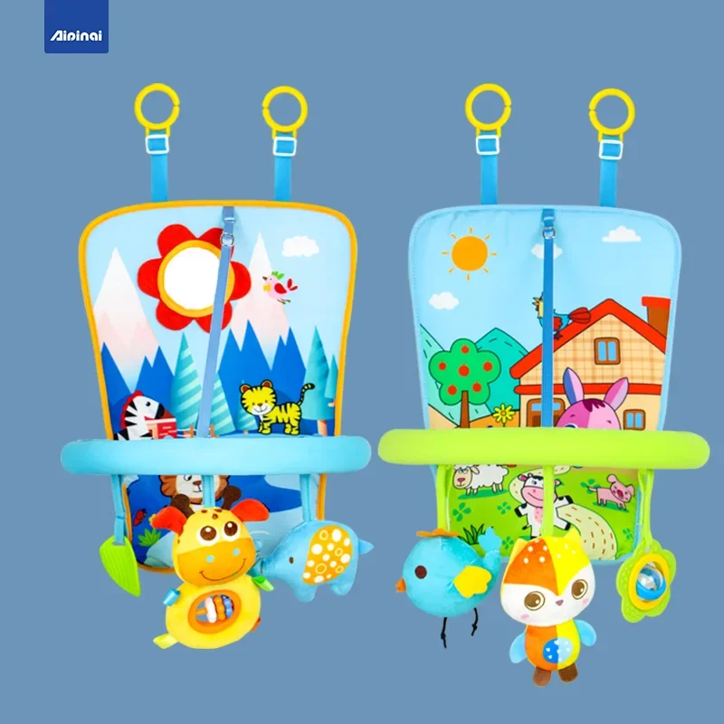 لعبة مقعد السيارة الخلفي التي تواجه الطفل، مركز أنشطة مقعد السيارة، قوس نشاط مع مرآة موسيقية، ألعاب خشخيشة للسفر للأطفال