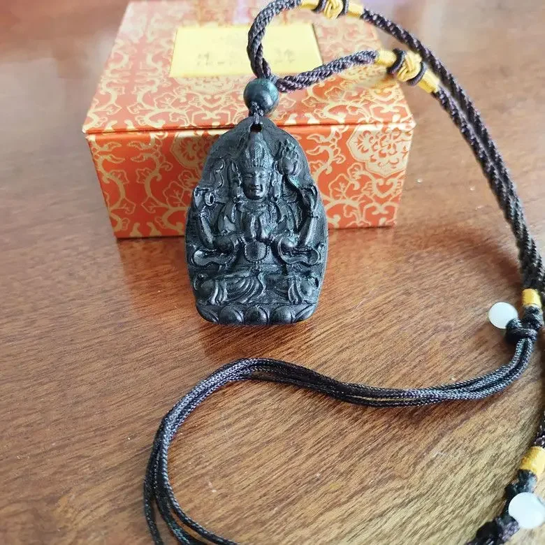 Mahoni kayu kayu ukiran liontin kenari Buddha Tertawa Dewi Matsu laut Mazu aman Guanyin gantungan kunci mobil jimat kalung