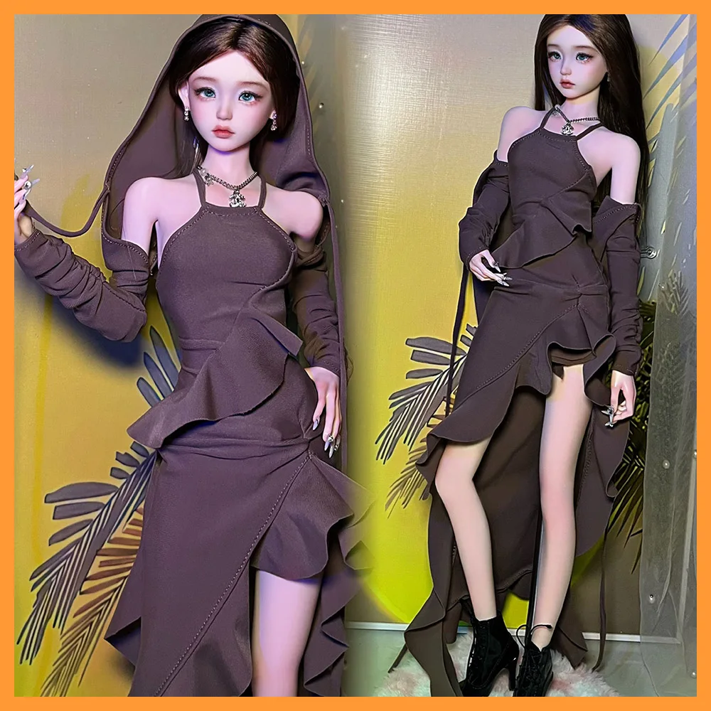 

【Only Clothes】1/3 1/4 Lotus Leaf Edge Camisole Halter Dress Long Sleeved Hooded Wasteland Style Coat for as60 FAN/FF Body DIY