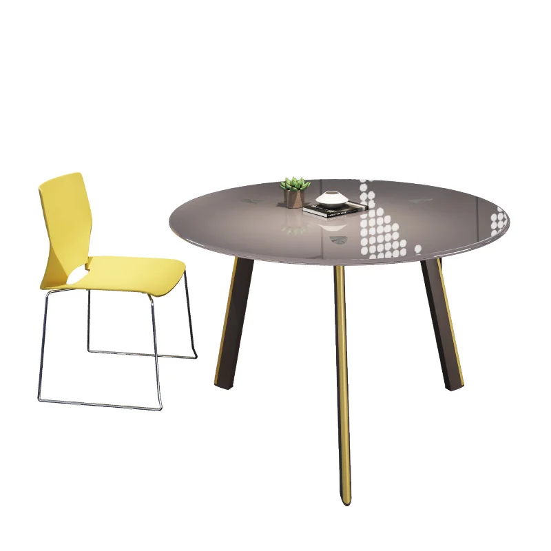 

Simple reception negotiation table and chair combination Modern home tempered glass small round table Leisure balcony table