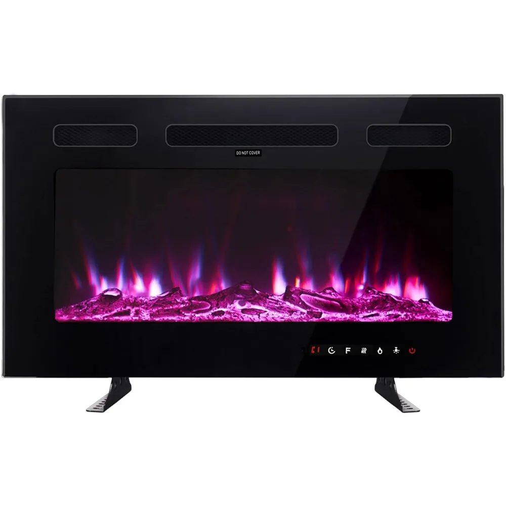 Electric Fireplace Inserts Freestanding Heater for The Living Room Floating Fireplace with 12 LED Colors with Logset and Stones