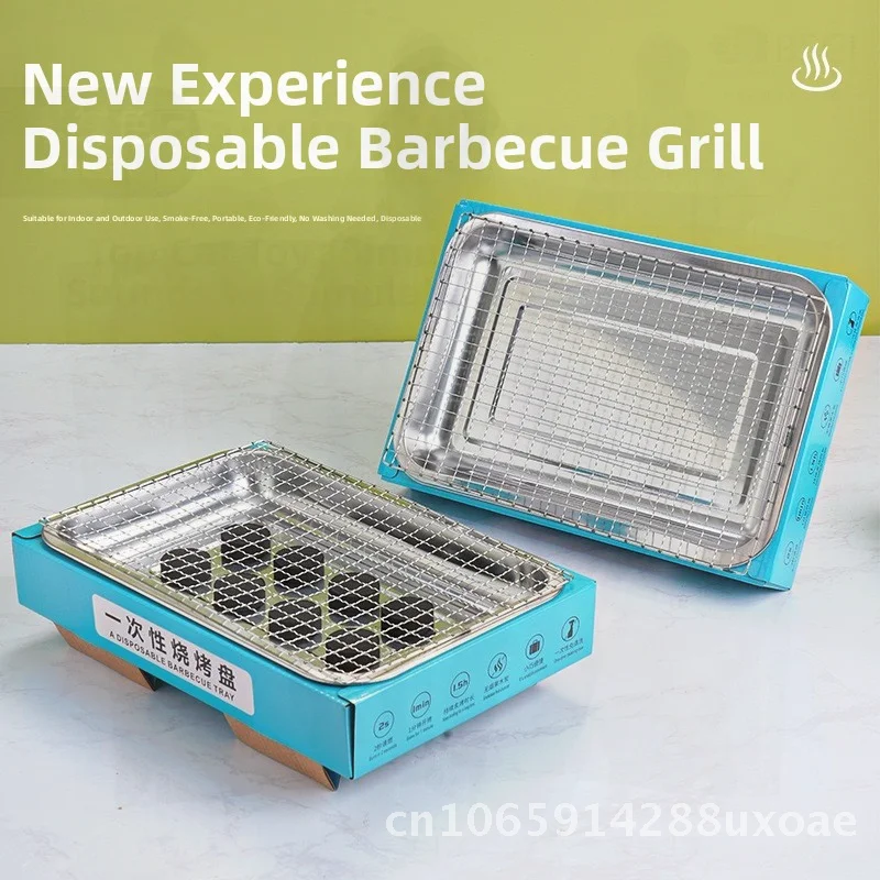Portable Disposable BBQ Stove Grill for Outdoor Camping Smoke-Free Fruit Charcoal Indoor Use 3-4 People Capacity Foldable Design