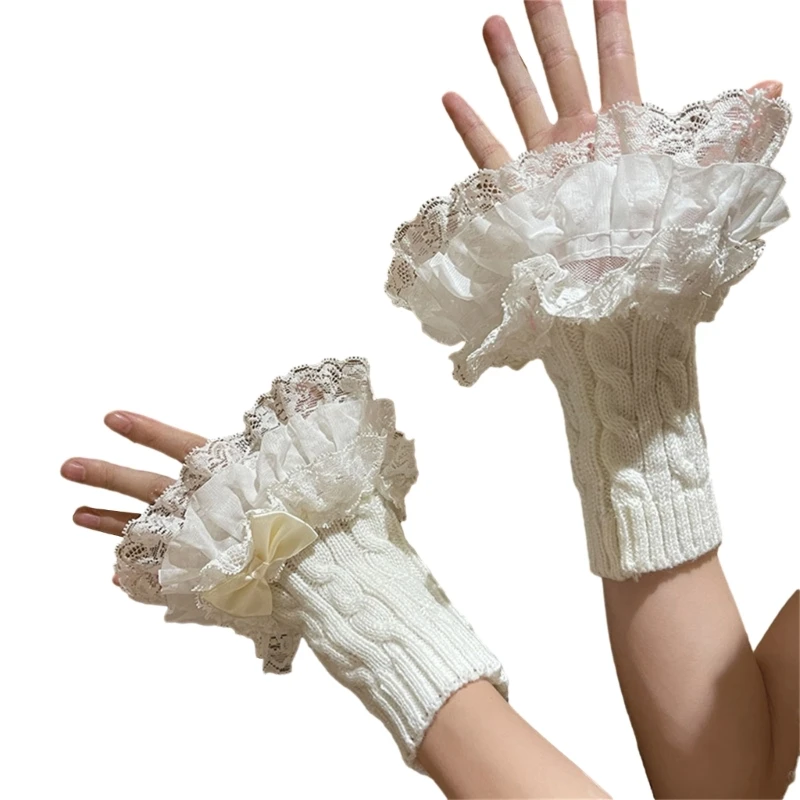 Y2K Hand Sleeve Wrist Cuffs Ruffled Floral Lace Elastic Floral Wristband Lace for Wedding Wrist Length Bridal Prom