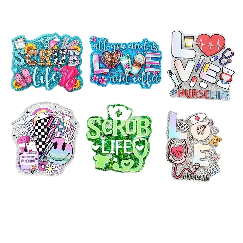 10PCS Scrub Life Love Glitter Acrylic Charms Pendant Fit DIY ID Card Badge Holder Jewelry Making Hospital Doctor Nurse Gift