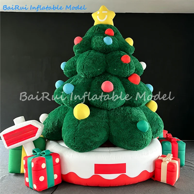 Giant Plush Inflatable Christmas Tree with Gift Boxes and White Light Custom LOGO Xmas Mall Shop Holiday Event Party Decoration