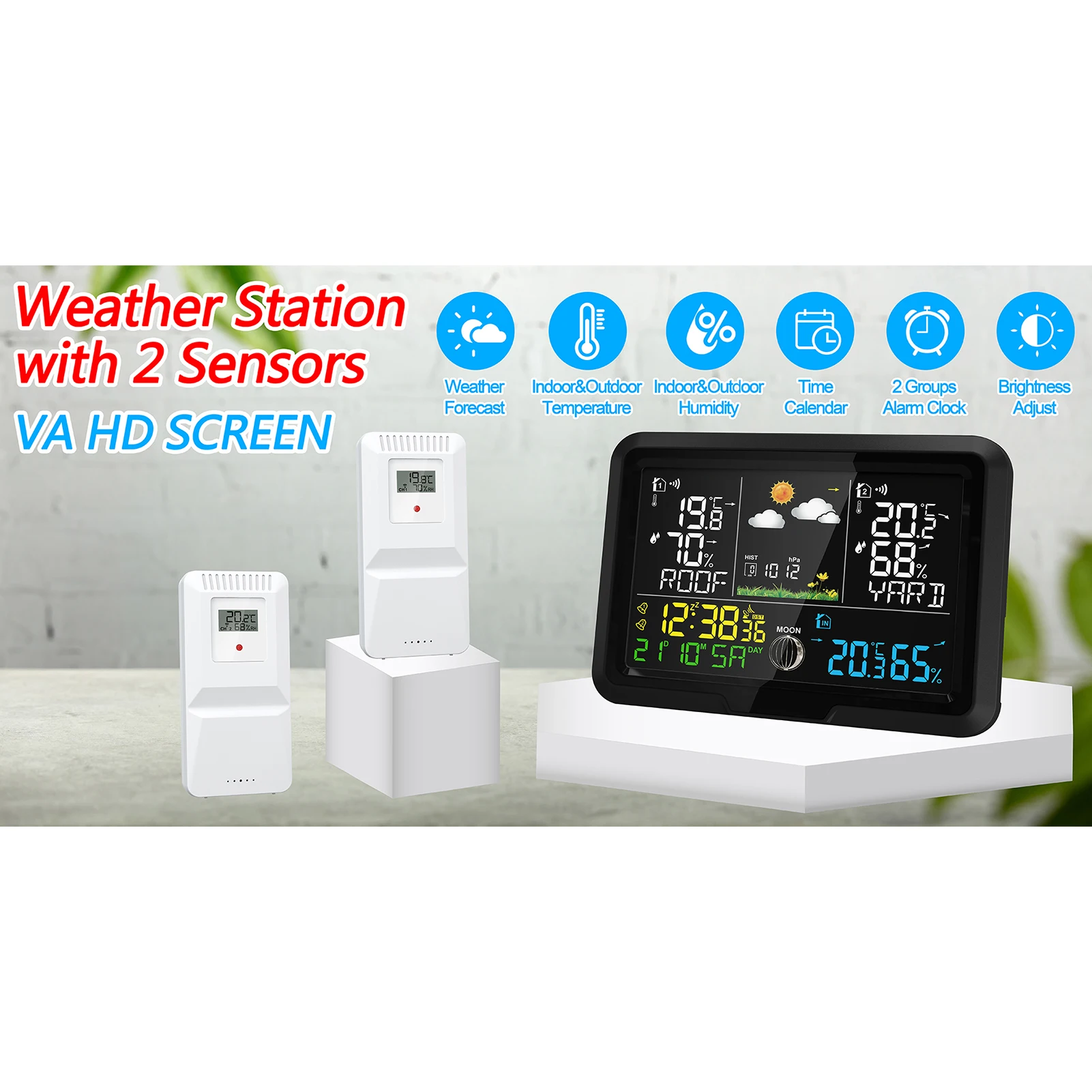 محطة الطقس ميزان الحرارة الرقمي مع جهاز استشعار HD VA عرض محطات الطقس المنزلية مقياس دقيق لدرجة الحرارة والرطوبة