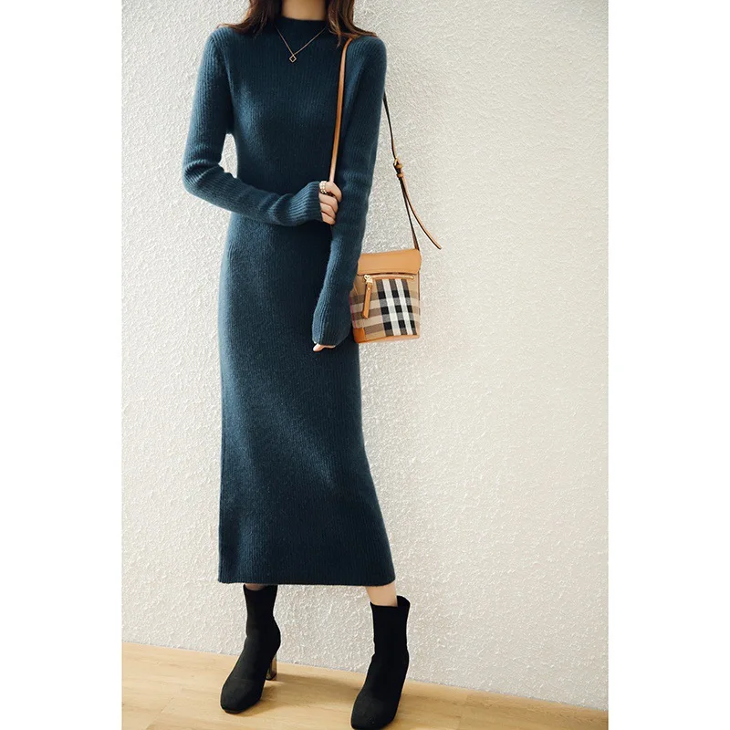 Casual Slim Women's Knitted Maxi Dress Winter Warm Long Sleeves Pencil Elegant Bodycon Party Long Dresses Платье Женское