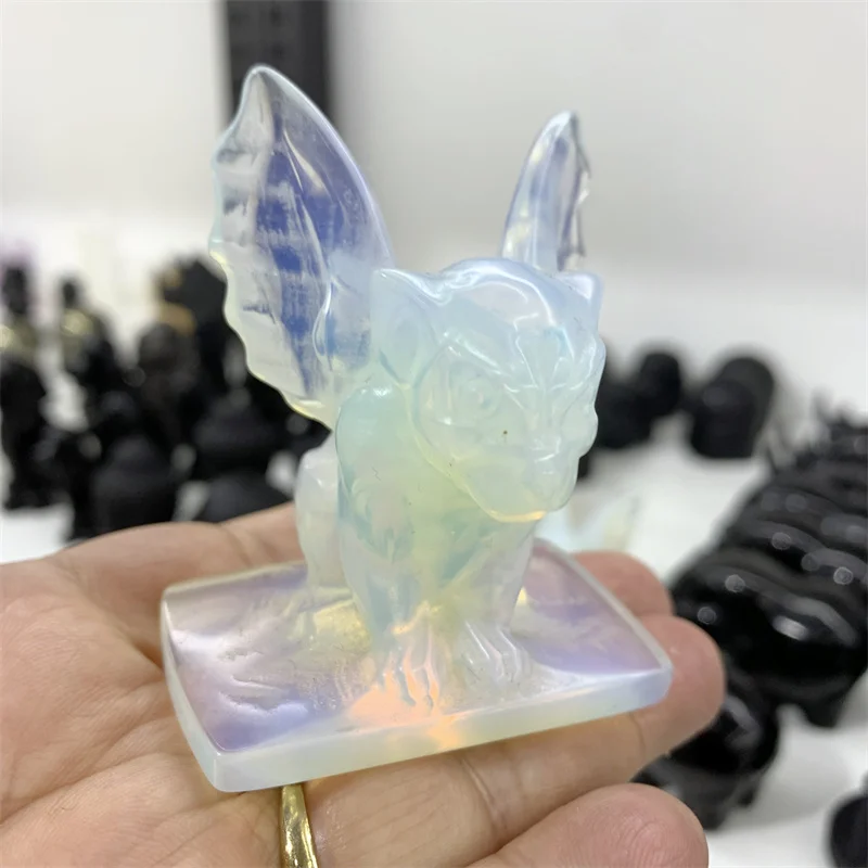 High Quality White Opalite Gargoyle Crystal Cartoon Carving Crafts Healing Reiki Gemstone Statue For Home Decoration Gifts 1pcs