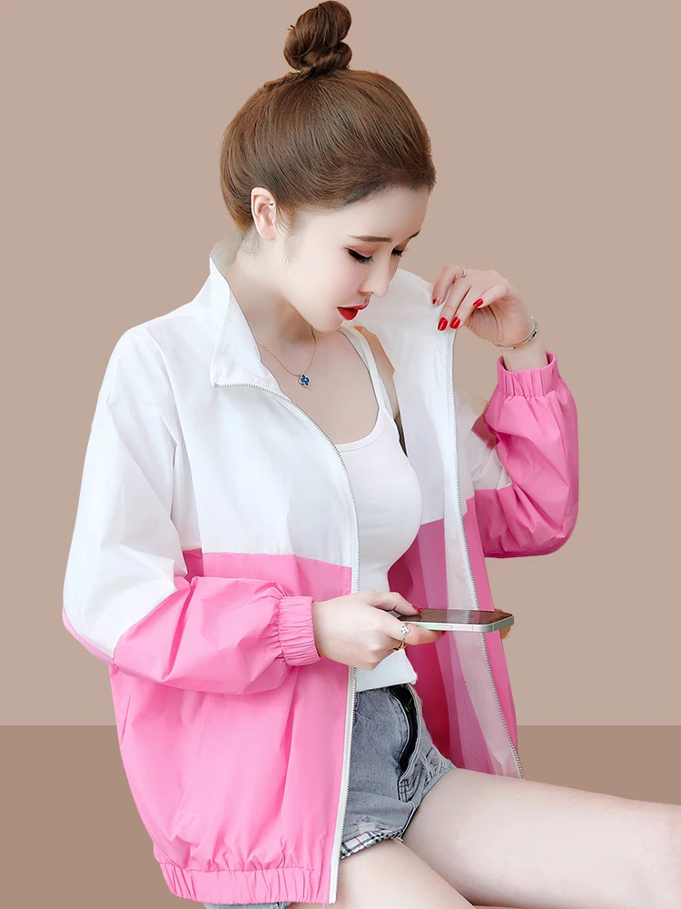 Women's Short Embroidered Baseball Jacket Thin Loose Casual Style Sporty  Collar Zipper Closure Long Sleeve Regular Fit
