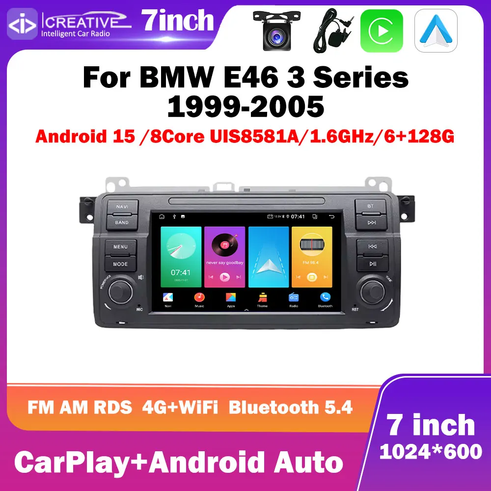 Android 15 Car Radio For BMW E46 3 Series 1999-2005 7inch Carplay Auto Multimedia Player Stereo Intelligent Head Unit 4G No DVD