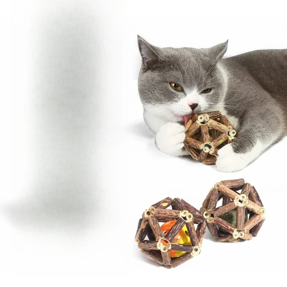 

3 шт. игрушки из кошачьей мяты: серебряная лоза, клетка и шарики-колокольчики для домашних кошек, чистка зубов.