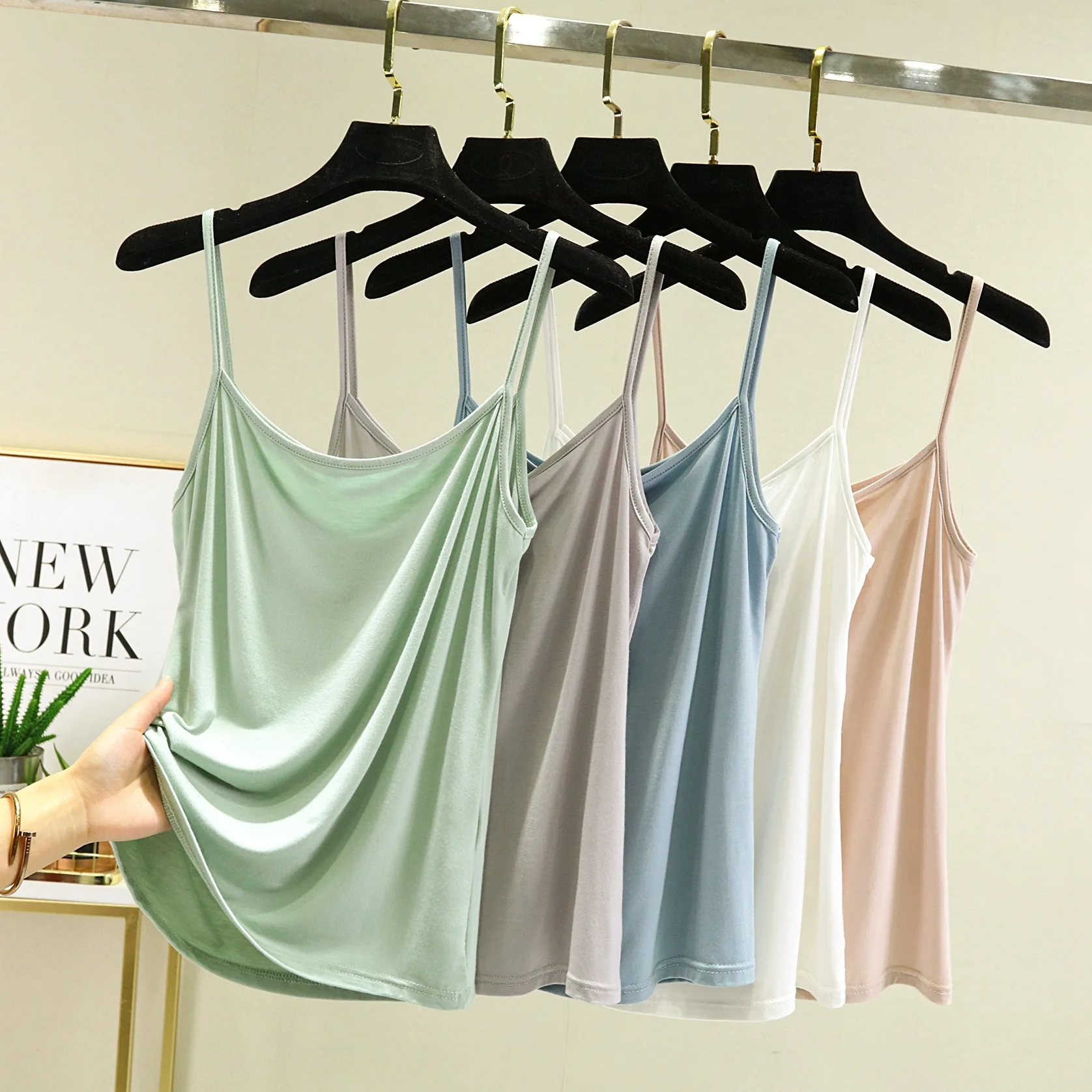 Modal Spaghetti Strap Tops Basic Camis Sleeveless Tank Top Solid color Women summer Camisole all match