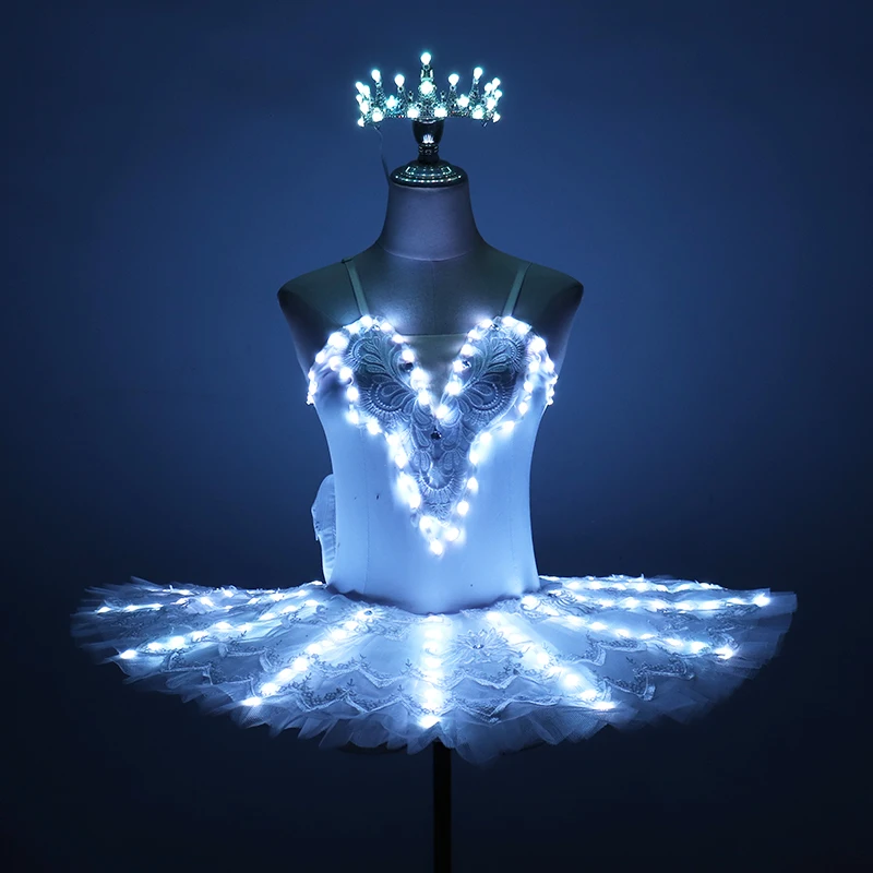 Full Color Pixel LED Ballet Skirt Light Up Luminous Dresses White LED Costume Ballet Tutu For Singer Dancer Stage Wedding Party