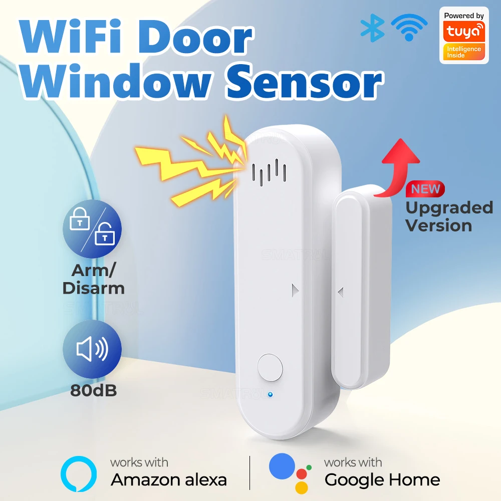 Tuya Smart WiFi Door Window Sensor Sound WiFi Security Alarm Door Open Closed Detectors APP Remote Control Timing Arm and Disarm