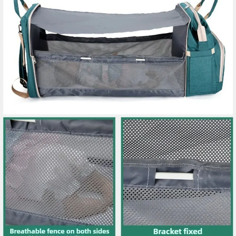 Upgraded Spacious Multifunctional Portable Foldable Infant Crib Parent Tote Premium Diaper Backpack w/ Insulated Pocket