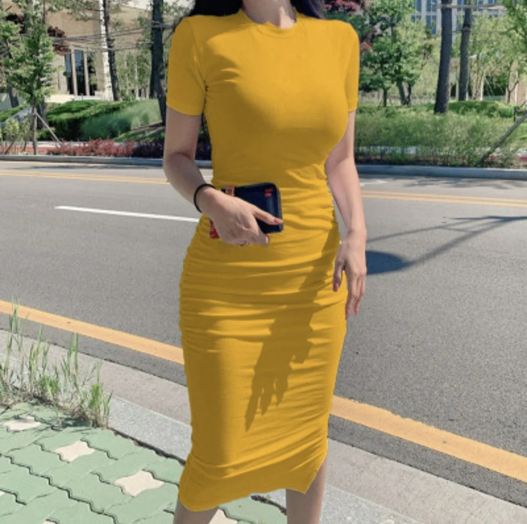 Frühling Sommer Neue Koreanische Sle runde Ne Knie-Länge Sexy Enge Bodycon Dr frauen Lange Sve One Step rock Dr