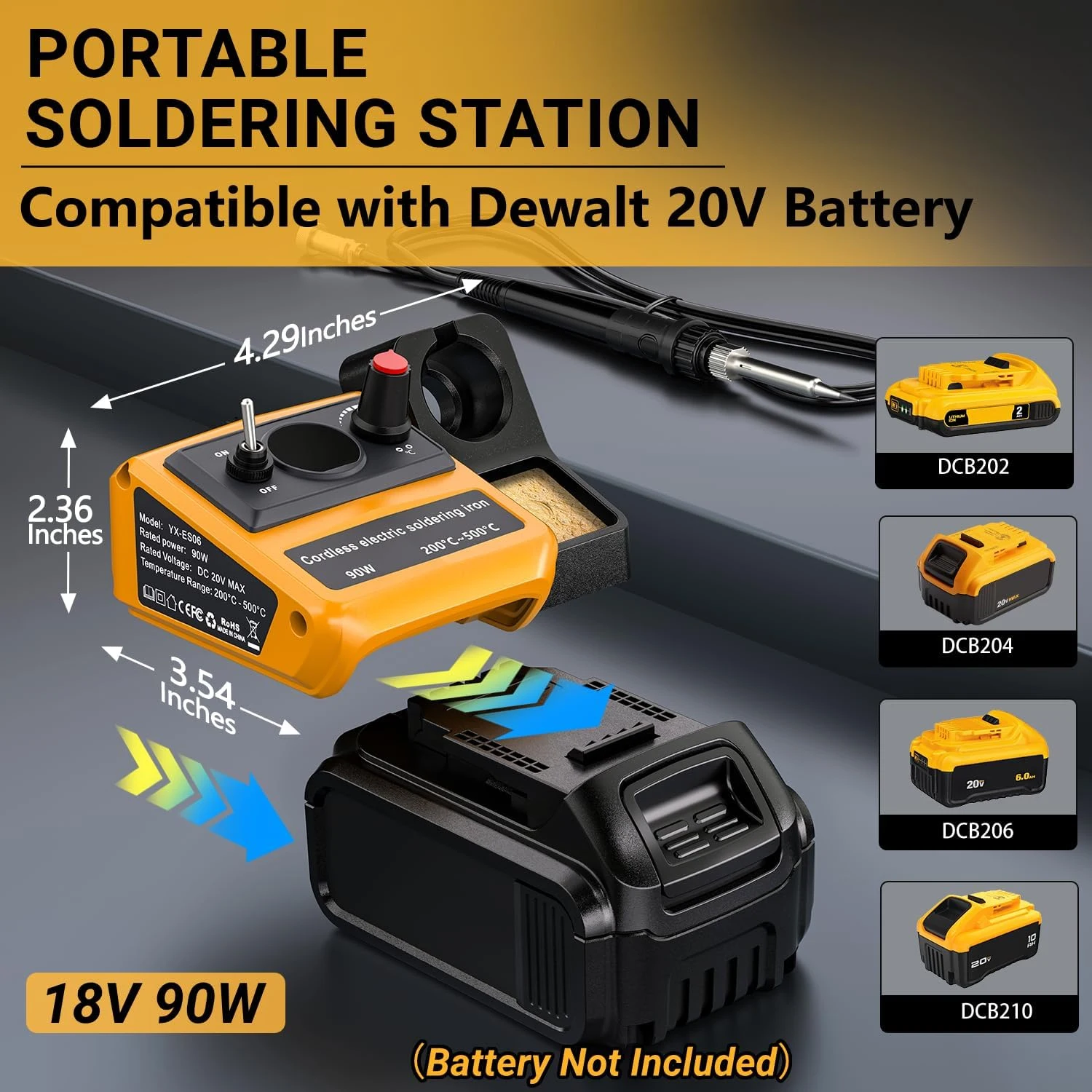 NEUER Kabelloser Lötkolben für Dewalt 20V Akku, 90W Lötstation-Set mit 5 Spitzen, DIY-Lötwerkzeug (Nur Werkzeug) – Detail 5