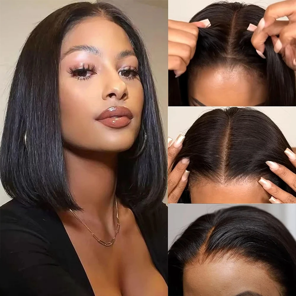 Wear And Go Glueless Bob Wigs Straight Human Hair 4x4 Lace Closure Wigs Brazilian Natural Human Hair Wigs For Women 180% Density