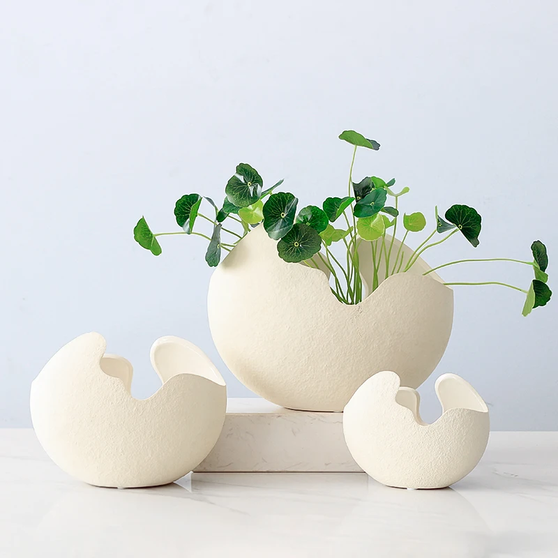 Nordic Wind Ceramics Eggshell Vase Living Room Decoration Dried Flowers Ikebana Vases Office Tabletop Decor Decoration Household