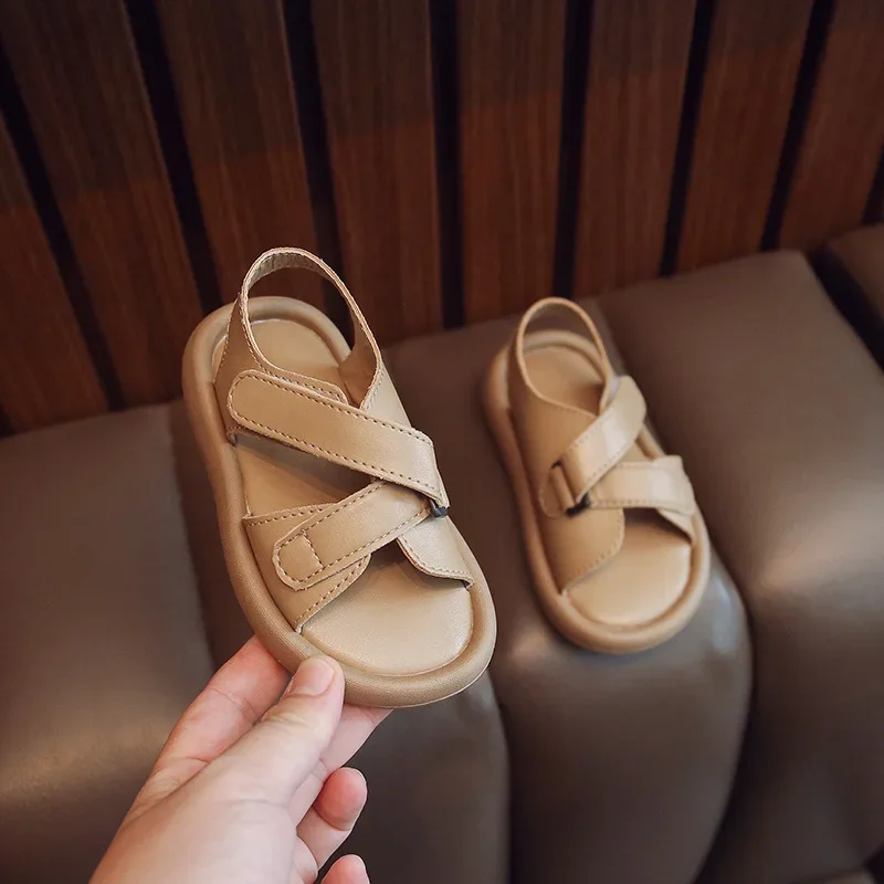 2024 Zomer Strandschoenen Kinderen Zachte Leren Sandalen Eenvoudige Stijl Unisex Jongens Meisjes Casual Sport Sandalen 2 Tot 12 Jaar Oud