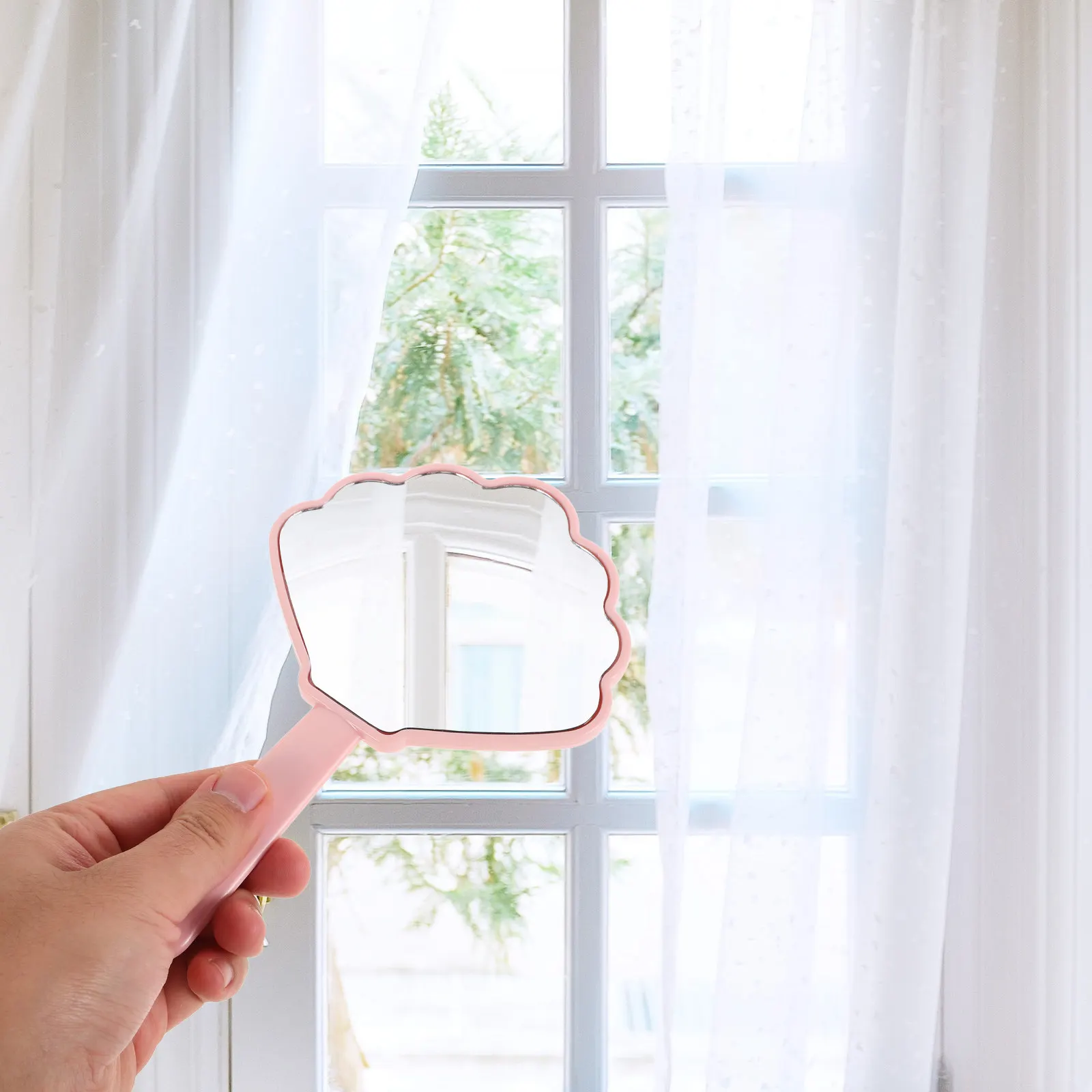 Pink Shell Makeup Cute Vintage Handheld Plastic For Girls Travel Compact Decorative Mirror Classroom Kids Small