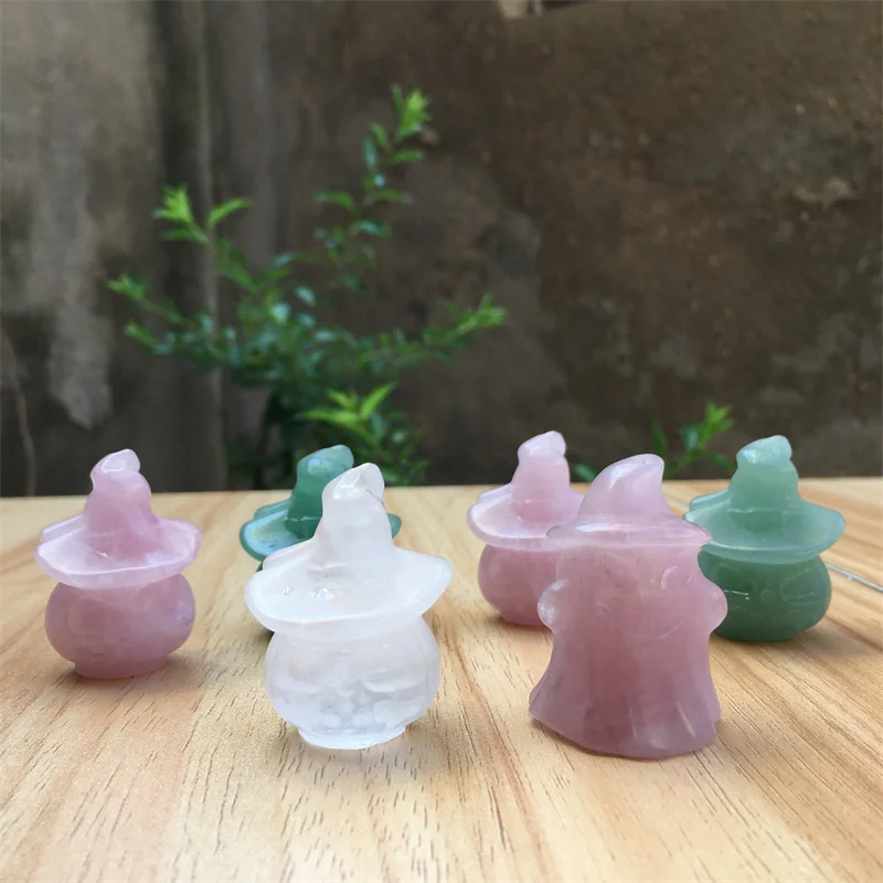 

6 pcs Hand Carved Natural Clear Quartz Rose Quartz Green Aventurine Crystal Pumpkin Craving Ghost For Halloween Gift