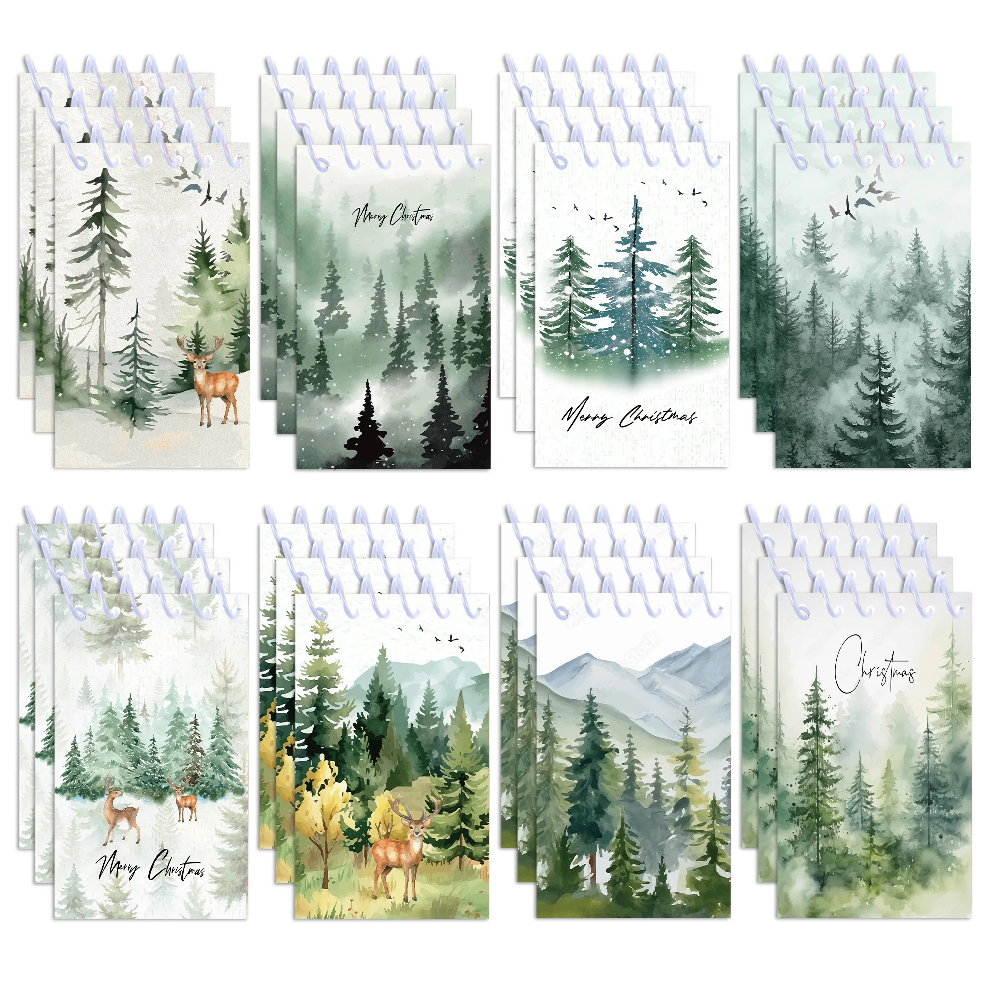 8 pçs natal espiral bloco de notas mini caderno para o natal inverno crianças escola festa favores floresta flocos de neve árvore elk presentes de ano novo