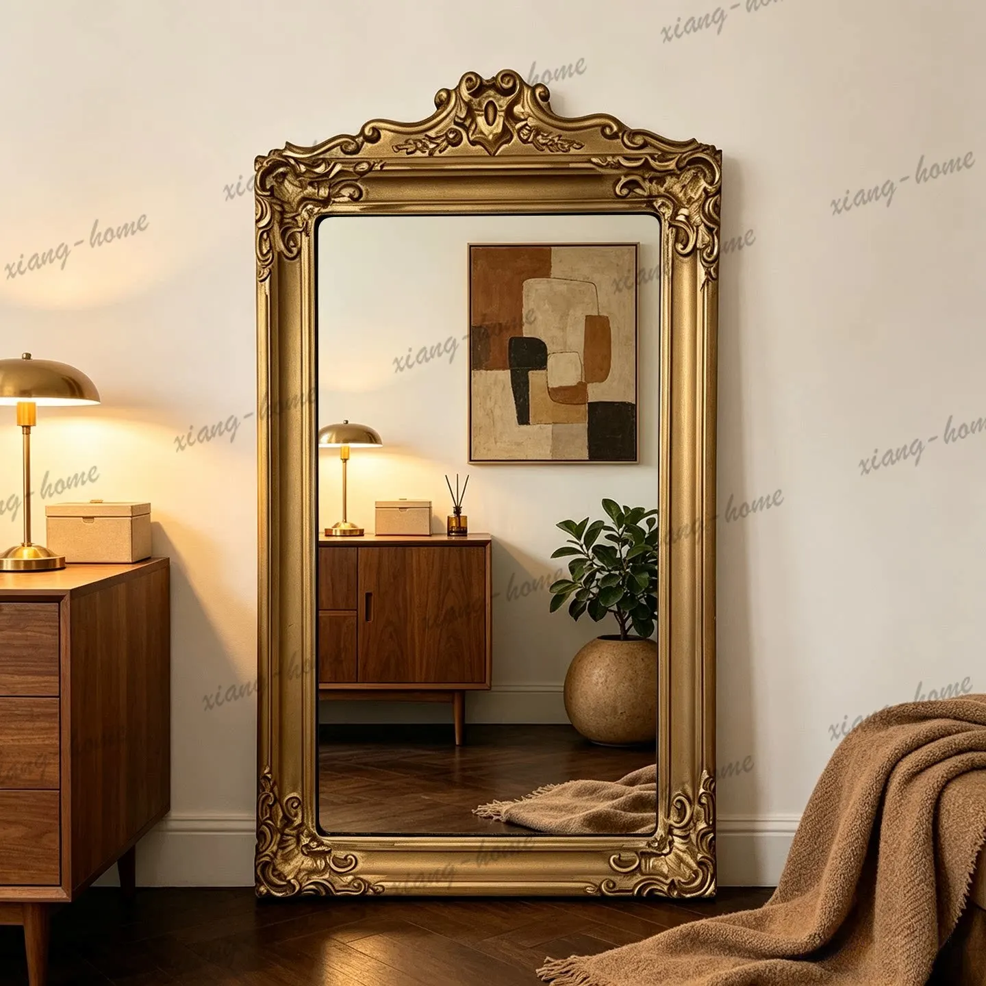 PG French retro style villa full body mirror American carved floor-to-ceiling bedroom luxury fitting mirror