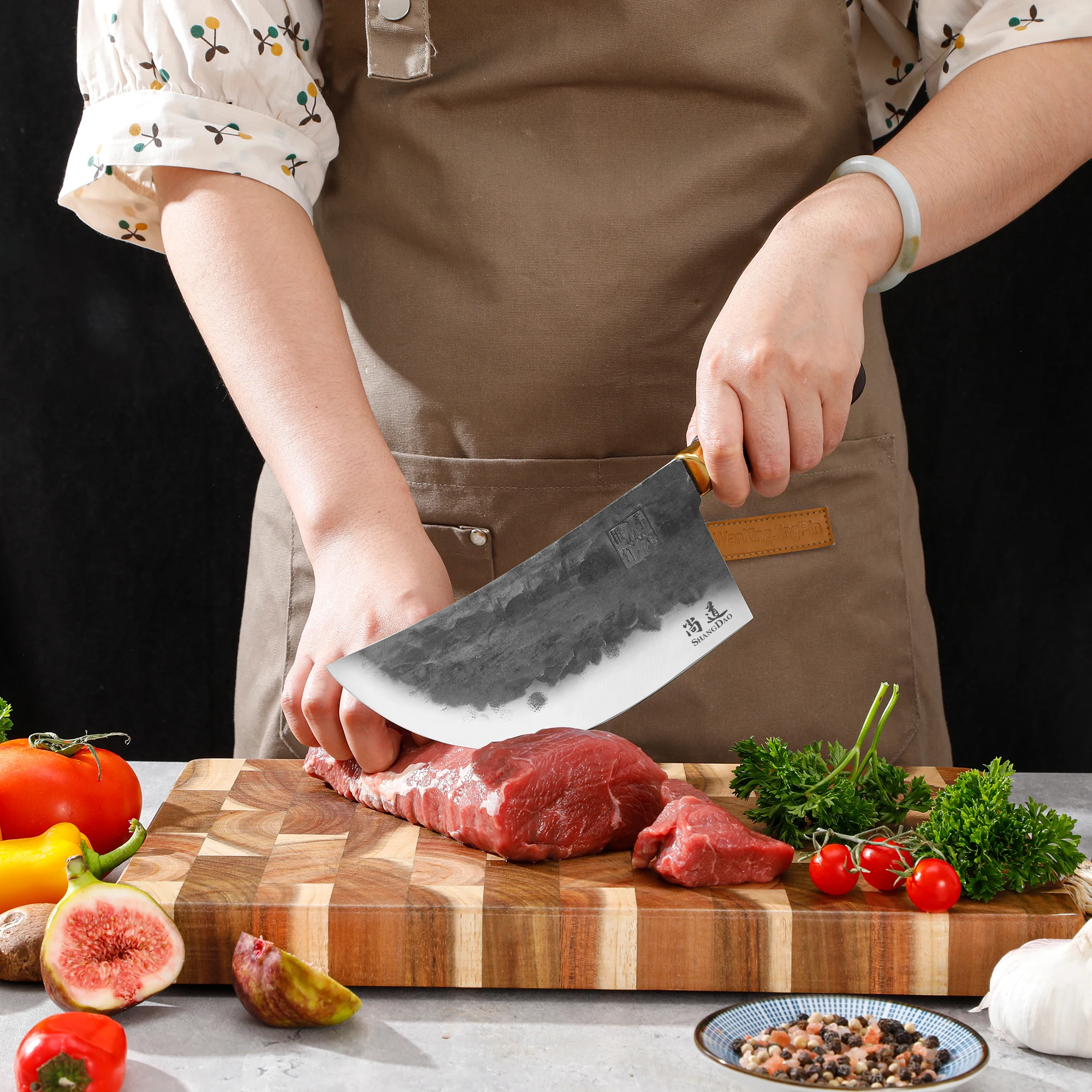 SHANGDAO HandForged  7.9" Meat Cleaver Knife, High Quality Stainless Steel Heavy Duty Chopper Butcher Knife with Woodle Handle view 5