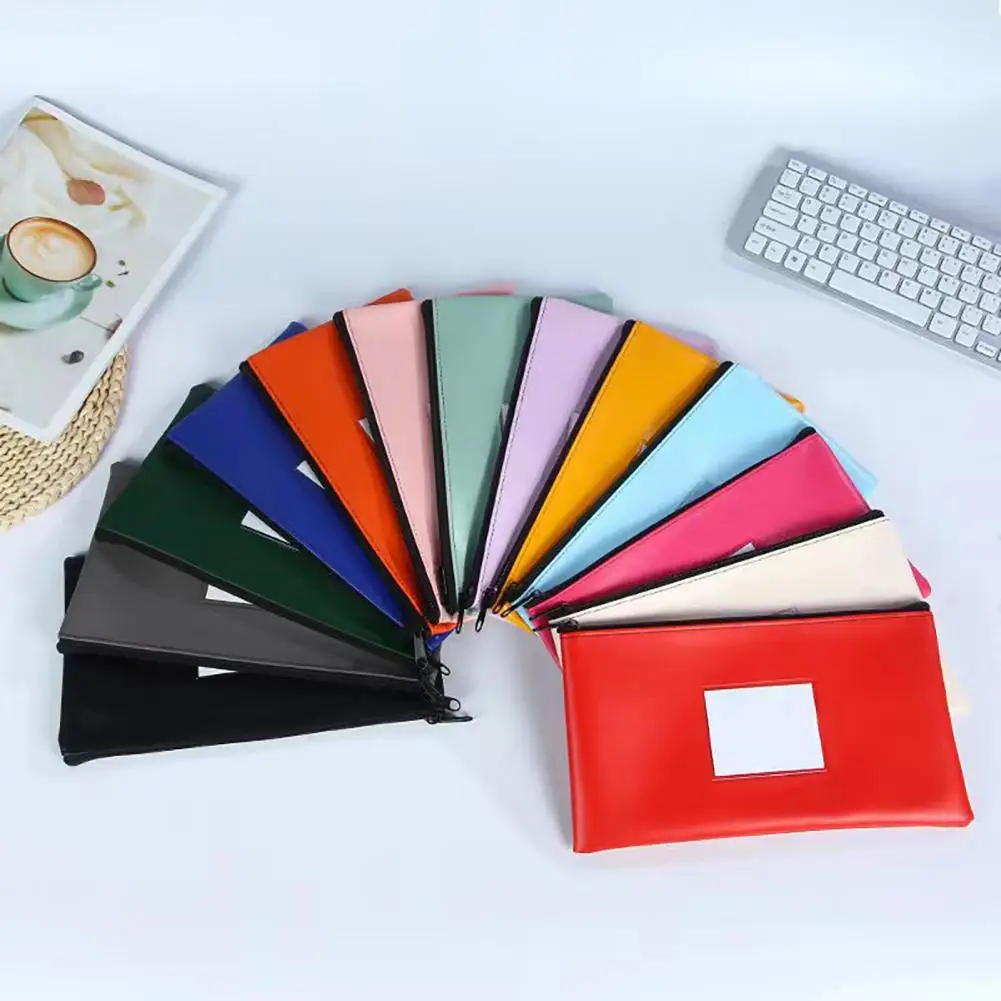 

Bank Deposit Bag with Card Slot Bank Wallet Zipper Bag Faux Leather Pockets Cash Keys Storage Pouch Office Supplies