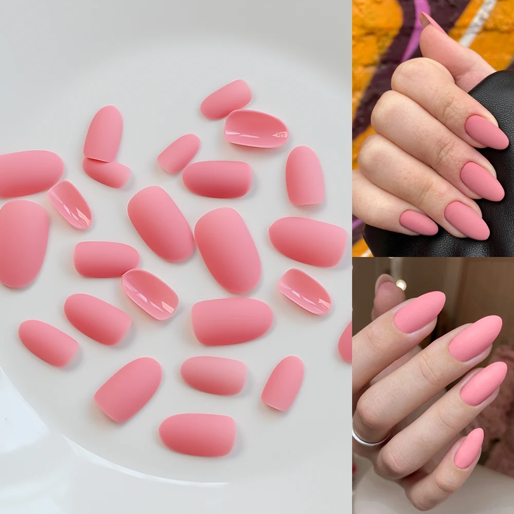 288pcs Cute Cream Color Medium Almond Fake Nails Solid Color Glossy and Matte Full Cover Press On Nails for Women Nail Extension