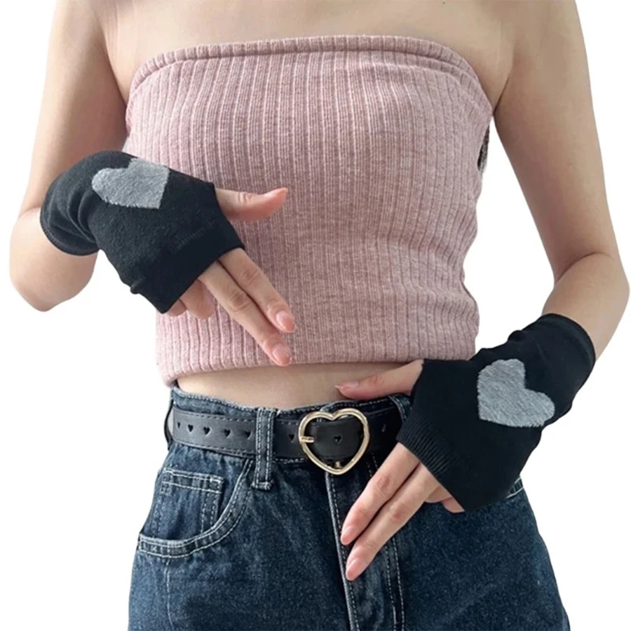 Goth Lolita Black Star Love Heart-Shaped Y2K COS Girl Punk Rock Style Elbow Mittens Hip-hop Autumn Winter Girls Arm Warmer Glove