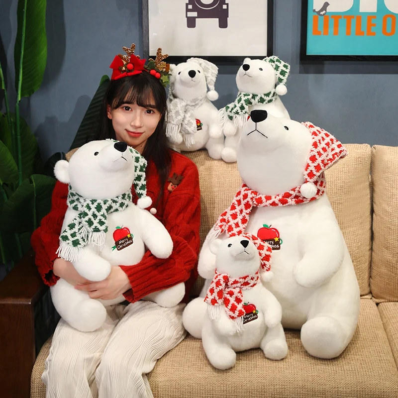 30-60 cm Collezione natalizia Orso polare Peluche Bambola Cuscino Enorme Sciarpa di usura Orso bianco di alta qualità Peluche Decorazione natalizia