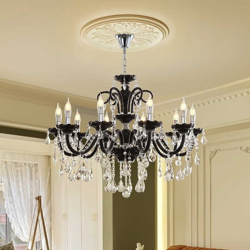 Retro French black living room room main lamp light luxury European high-end crystal chandelier