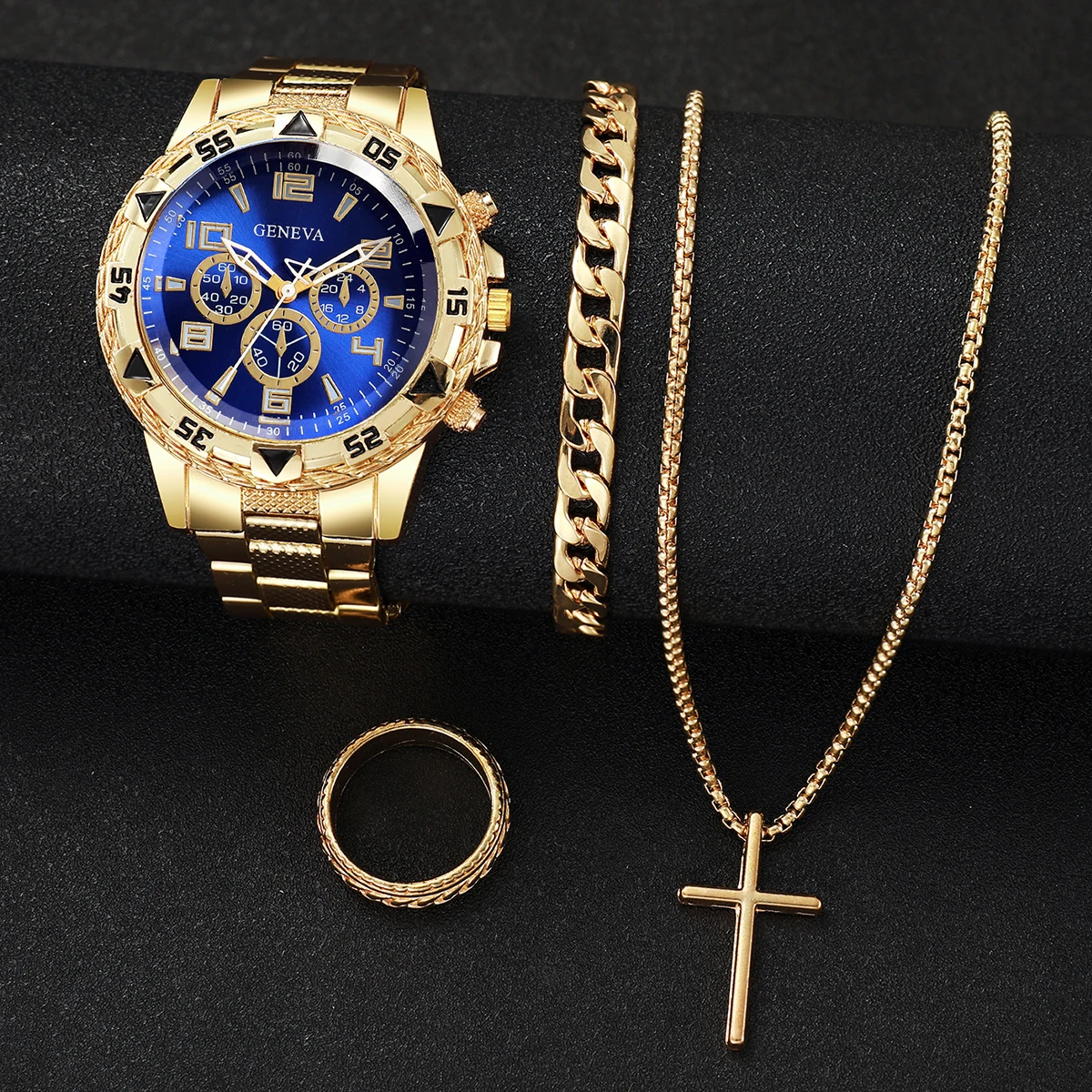 4PCS/Set Fashion Men Business Watches Luxury Big Dial Quartz Watch for Men Clock Jewelry Set Reloj Hombre（Without Box） view 6