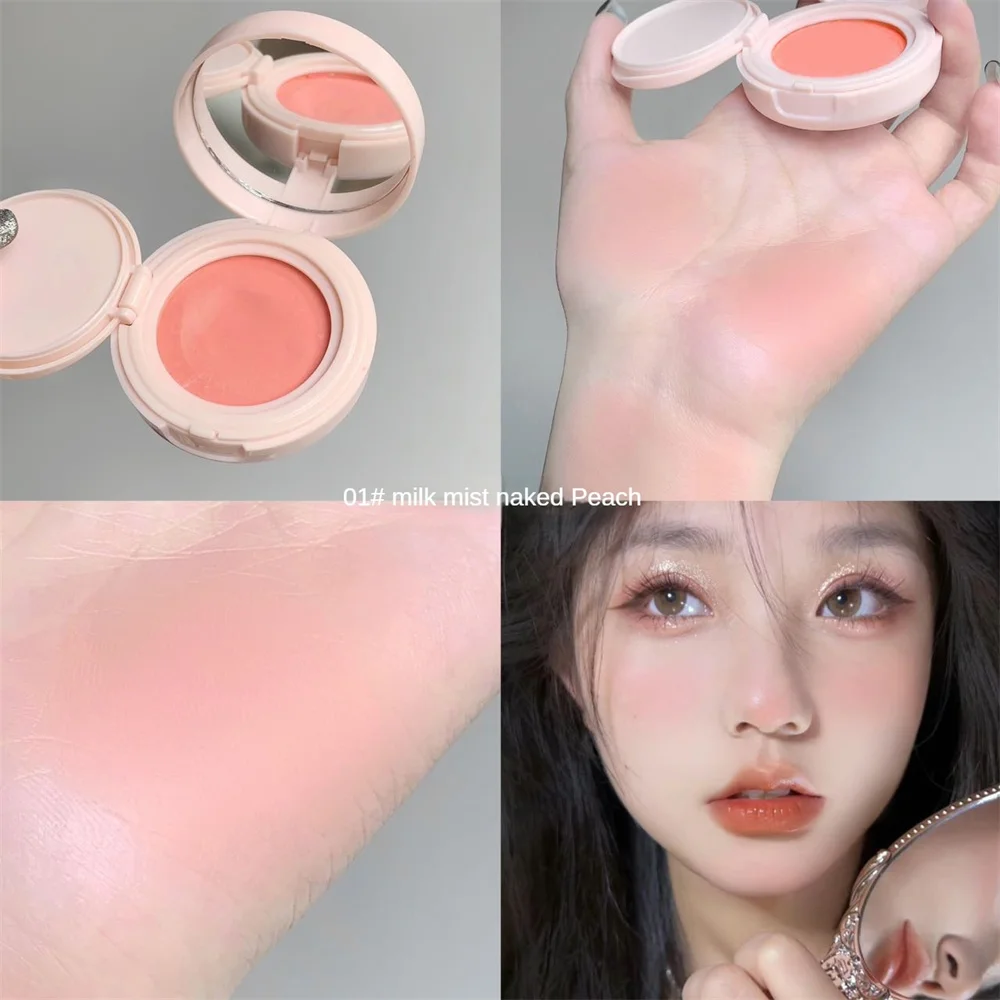 Girl's Pink Face Blush Mud Mousse Blush Palette Rose Cherry Cheek Tint Blusher with Puff Makeup Matte Peach Rouge Contour Shadow