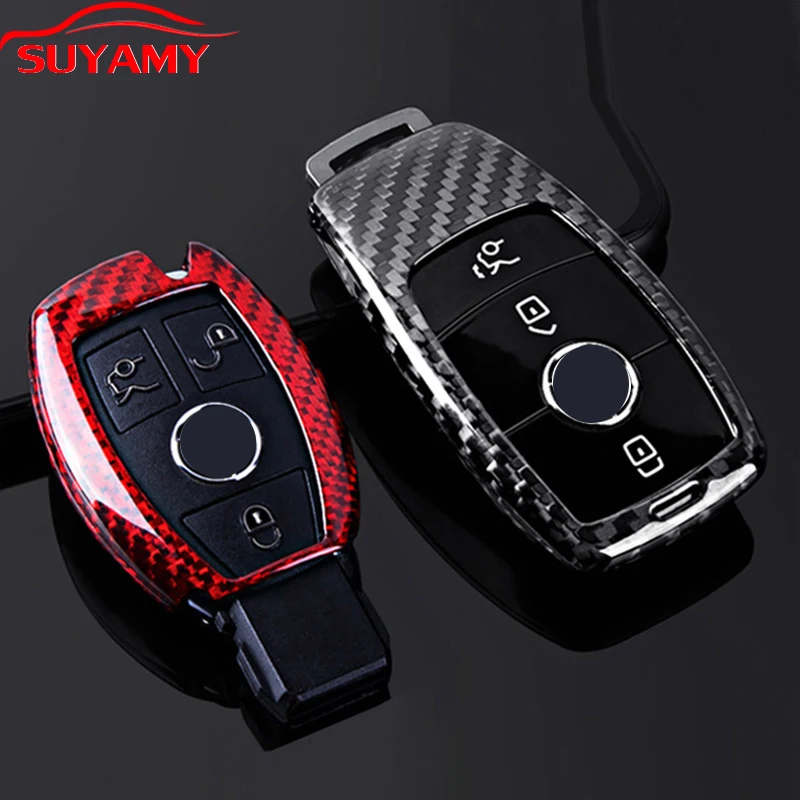 Real Carbon Fiber Car Key Case Cover For Mercedes Benz E C G M R S Class W204 212 176 GLC CLA GLA AMG C180 GLK300 CLS CLK