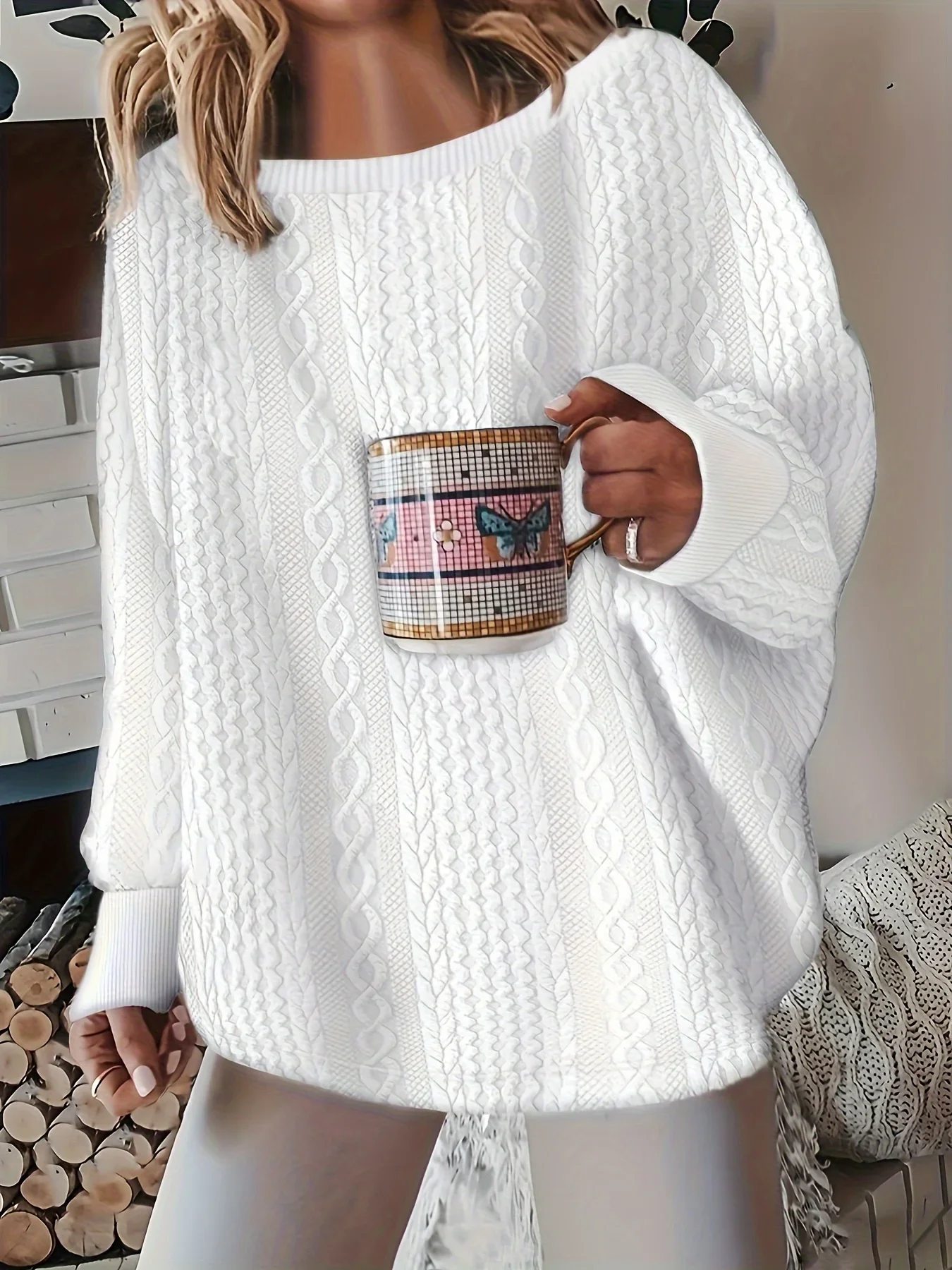 

2025New Autumn Winter Solid Loose Women's Clothing V-neck Fluffy Loose Top Pullover Long Sleeve Women's Fashion Tops