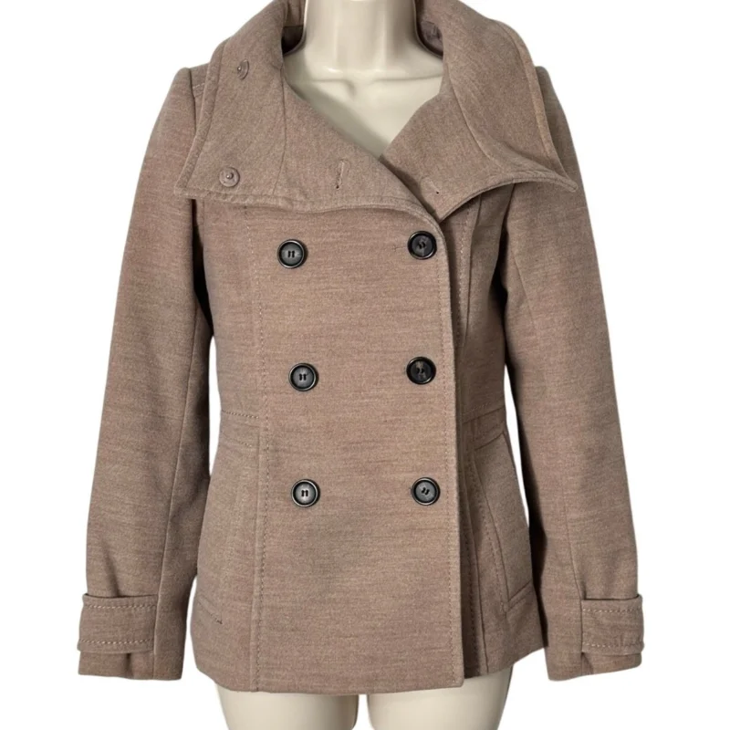 

Зимняя куртка с воротником-стойкой для женщин, верхняя одежда с тонкой талией, двубортное пальто с карманами, новинка 2023 года, модные женские шерстяные пальто